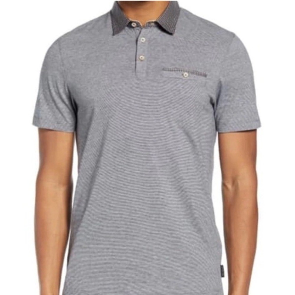 Ted Baker London Mens Grey Marl Cotton Polo Shirt Size 3 US Medium